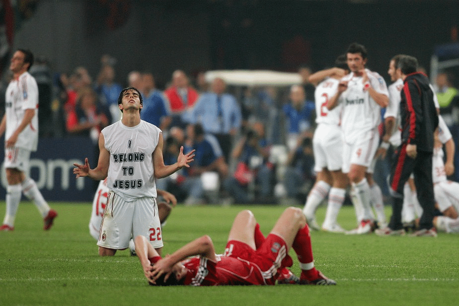 Kaka Prays after AC Milan’s UEFA Champion’s League Win